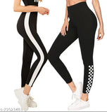 Striped cotton Lycra yoga tights for women (pack of 2), comfortable and stylish fitness wear made from breathable fabric