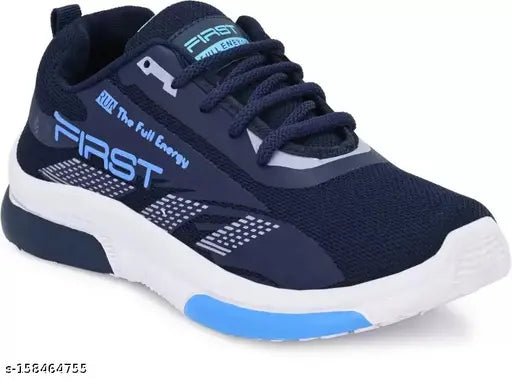 Blue, white, black Adidas kids' sports shoes with blue laces and black accents