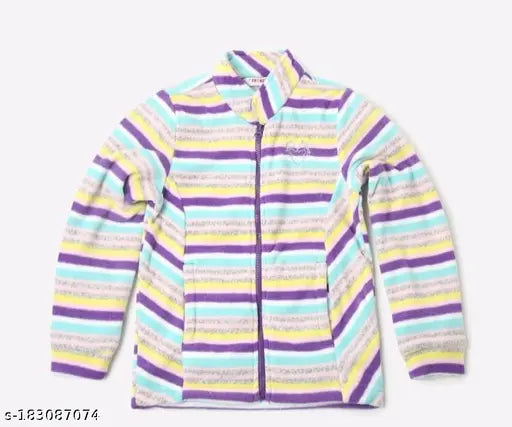 Acrylic striped long-sleeve sweater for girls, 9-10 or 11-12 years, made in India