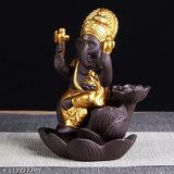 Handcrafted Poly Resin Ganesh Incense Burner, 11 cm high, creates smoky waterfall effect, ideal for Pooja Mandir or home decor, origin India