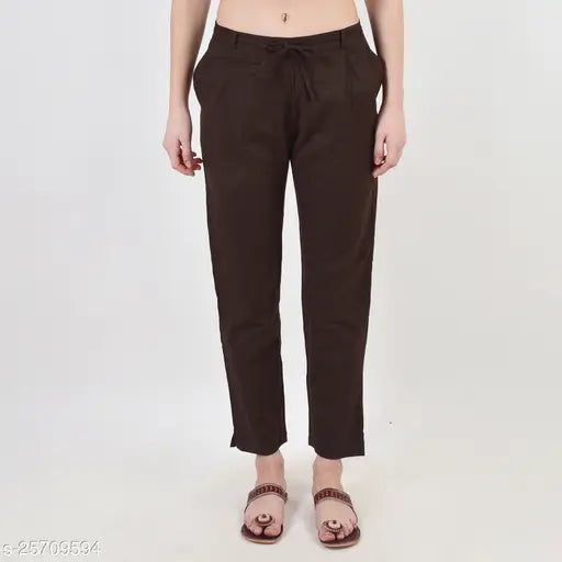 Brown cotton pants with a drawstring waistband