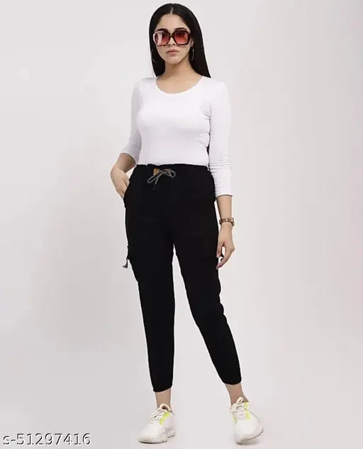 Girl's jogger pants black stretchy with elasticated waist fits 28-32