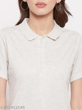 Grey cotton T-shirt by YUYAM, short sleeves, essential women's polo shirt #Beautyinbasics #YUYAMIndia