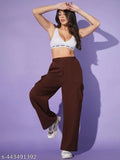 Brown pants, white sports bra, black sneakers