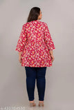 Red rayon plus size short kurti, printed combo with trendy flared pattern. Stunning fashion for all times, India origin