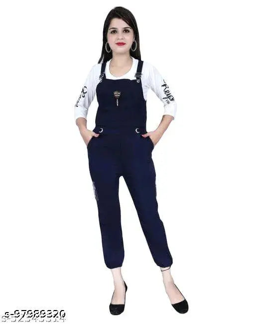 Cotton linen printed knee-length dungaree with top jumpsuit for girls - Indian-made, comfortable and breathable fabric with solid lining for parties