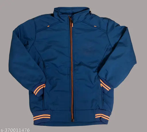 Blue and orange winter sports jacket with zip closure