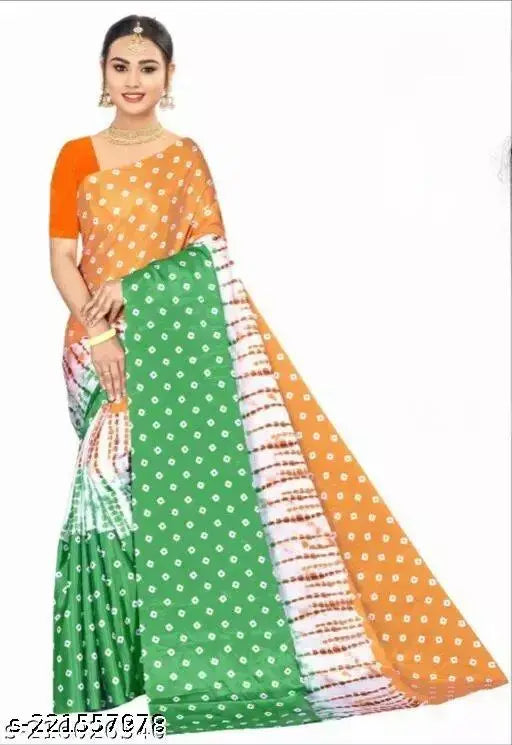 Attractive chiffon Tricolor digital print saree by Kamdhanu, free size
