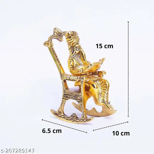 Metal Ganesha idol for home, office decor & car dashboard - Indian religious showpiece, gift article (6.5cmL x 14cmH x 6.5cmW)