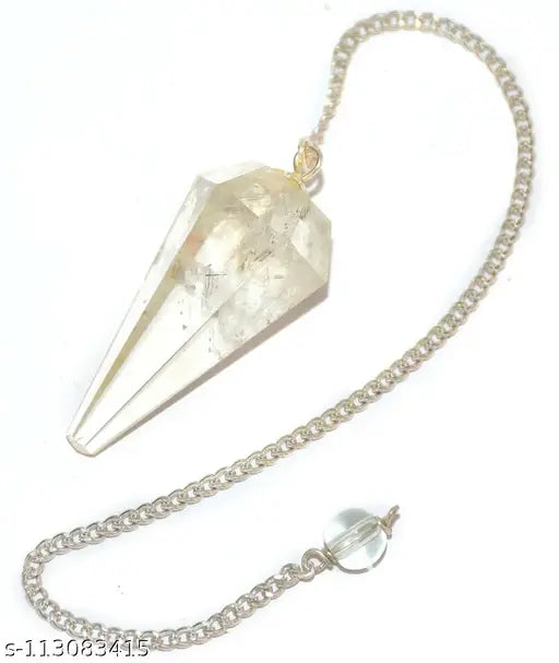 Clear Quartz Dowser Pendulum with Chain, Natural for Immunity & Luck, Reiki crystal healing energy benefits, 10.5cm long, Feng Shui and Unisex