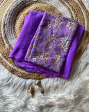 Purple floral paisley silk saree