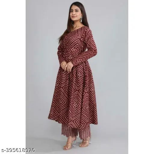 Rayon maroon kurta set with palazzos, printed net design for women's fashion in multiple sizes: S-XXXL