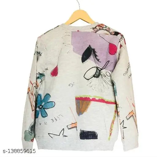 Premium designer cotton sweatshirt, embellished all-over print, long sleeves for little girls aged 2-3 years