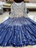 Blue rayon anarkali dress with long round neck and 34 sleeves