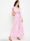 Pink floral print crepe women's jumpsuit, short sleeves, printed net pattern, size S-XL, India origin