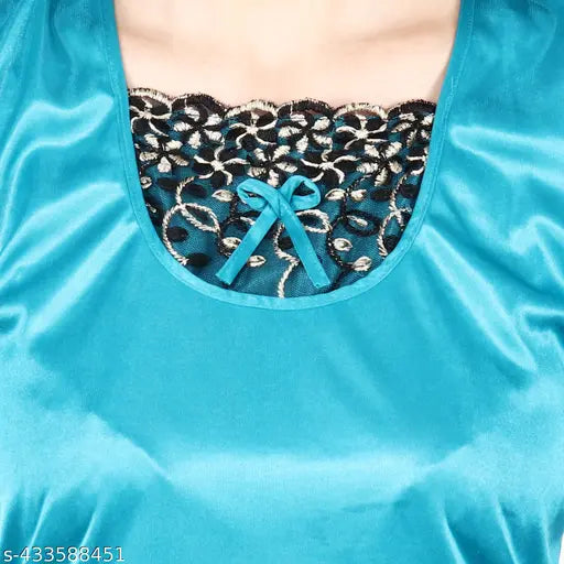 Women's satin printed nightsuits set and pyjama set in solid pattern, Indian-made satin sleepwear for women and girls