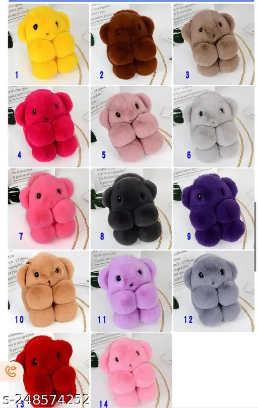 Fur-lined handbag with teddy bear design, soft material
