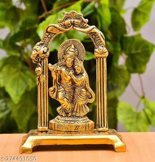 Radha Krishna metal idol set, 12cm x 14.5cm x 6.5cm for home, temple, office, and gifting; Indian-made Krishna figurine for luck, love, happiness, and prosperity