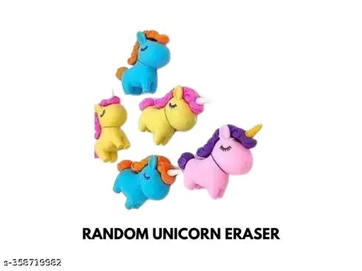 Colorful pouch with unicorn eraser for school kids
