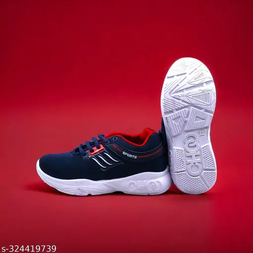Blue and red kids casual shoes, breathable mesh fabric