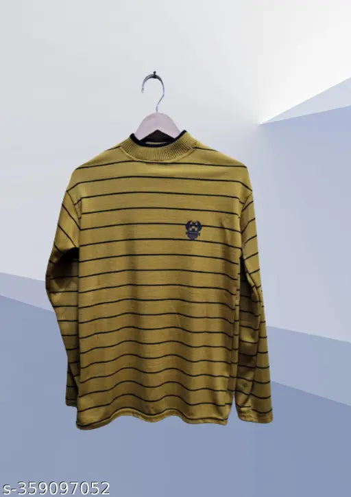 Striped wool long sleeve men's t-shirt, comfortable for travel, warm winter wear