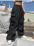 Black polyester women's cargo joggers