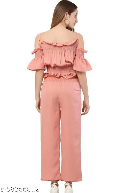 Indian crepe short-sleeved jumpsuit, solid color, size options: S, M, L