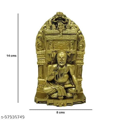 Gold antique finish JRG Ragavendra Swamy idol statue (8cm x 5cm x 14cm), Indian-made devotional figurine with marble dust and poly resin