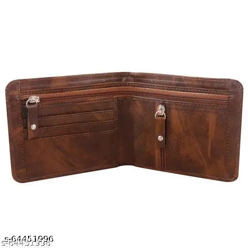 Brown faux leather men's wallet with 2 compartments, 4 card slots, and 2 zippers. Newest model from Loscco brand