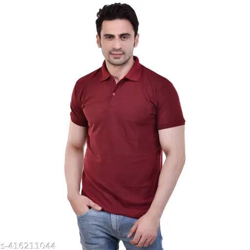 Amario Polo tshirt for mens with pocket in Matty Fabric, Regular Fit Half Sleeves with Bottom Neck Collar|| Maroon & Peach - (tshirt / tshirt for men /men tshirt / tshirt men) (S to 3XL)