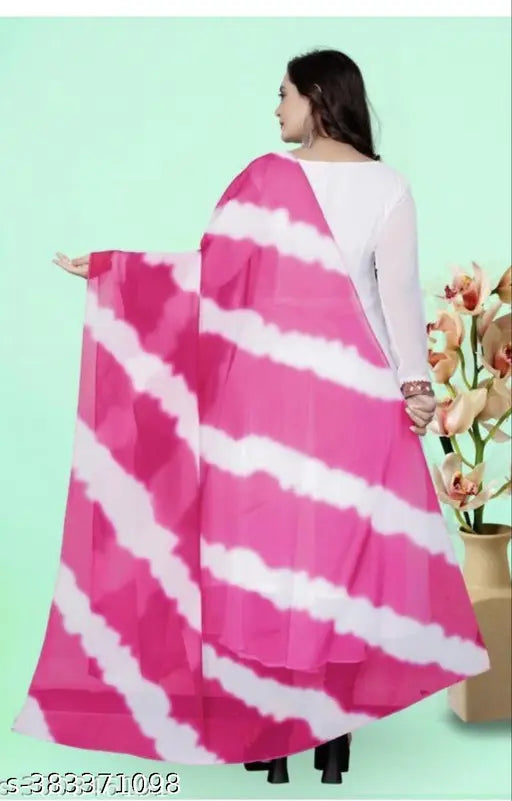 Pink and white striped dupatta set