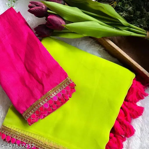 Pink and yellow saree with embroidery, blouse piece