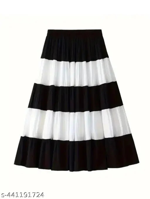 Multi-color rayon colorblocked net skirt, free size, ideal for light occasions, India origin