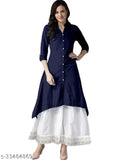 Jivika Petite Women's Solid Cotton Kurta Sets with Palazzos, three-quarter sleeves, Indian fashion on display
