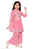 Rayon Stylo Kurta sets with A-line shape and dhoti pants, solid pattern for kids (4-5 years - 10-11 years), made in India