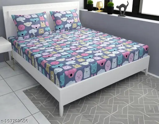 Glace Cotton, botanical-printed king size elastic fitted bedsheet with 2 pillow covers (108x108 inches), fits up to 8 inch mattress