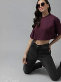 Cotton blend, short sleeve, solid color women's crop top for casual wear - Made in India