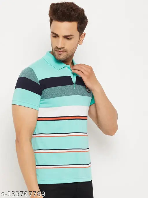 Cotton striped half-sleeve polo t-shirt for men, India origin