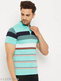 Cotton striped half-sleeve polo t-shirt for men, India origin