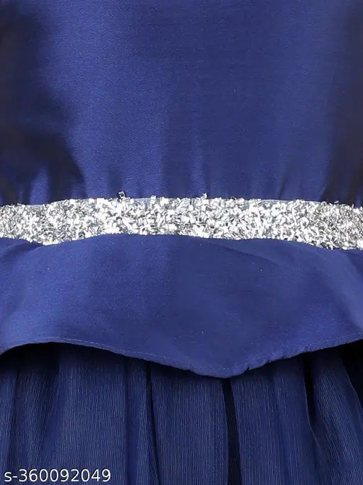 Navy blue sleeveless net gown, embellished with toy balloons for kid's party wear (1-12 years)