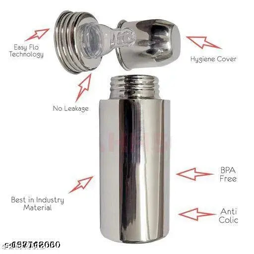 Stainless steel milk feeding bottle with hot case cover for baby, 250ml - premium grade, insulated, anti-colic, silicone teat, BPA-free, long product life, convertible to sippy cup, travel bottle