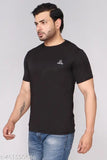 Black cotton blend lycra t-shirt for men, 1001 Aema round neck half sleeve with short sleeves