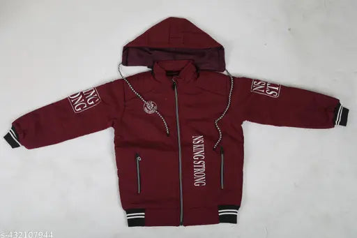 Red and black jacket with logo, zip closure