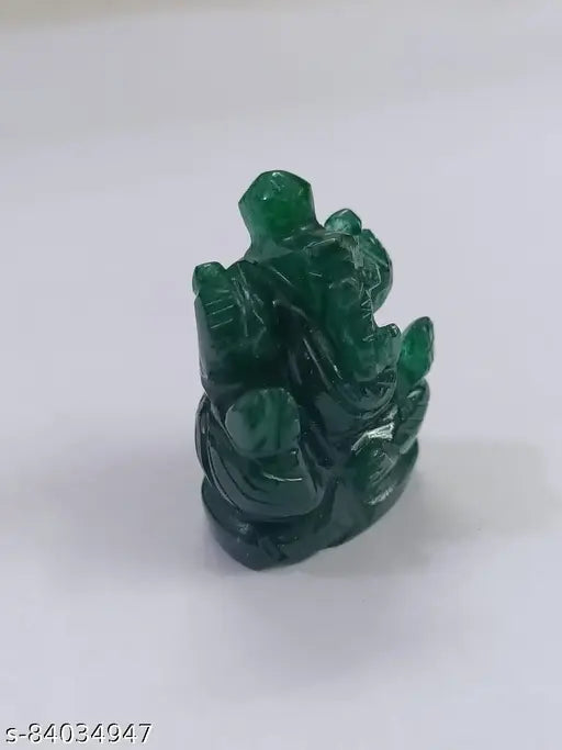 Green quartz crystal Ganpati idol, 16mm x 30mm x 20mm, handcrafted from natural green quartz gemstone, symbolizing peace and prosperity, made in India