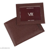 Brown PU artificial leather wallet, compact size with 7 card slots and additional pockets for ATM cards. High quality, strong stitching, solid pattern, free size (11cm x 2cm). Made in India