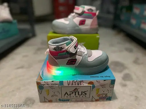 Synthetic casual shoes with LED light for kids, colorblocked design featuring Velcro closure, comfortable and trendy party wear, size options available