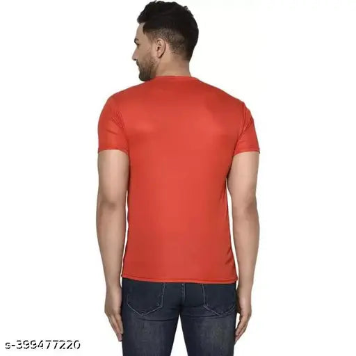 Red cotton blend men's half-sleeve solid round neck t-shirt, perfect for casual wear on hot days. Made in India