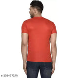 Red cotton blend men's half-sleeve solid round neck t-shirt, perfect for casual wear on hot days. Made in India