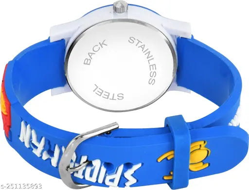 A dark blue dog collar with a cartoon spider character design, featuring an adjustable buckle and a silvertone metal ring