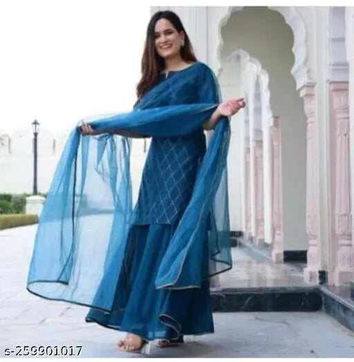 Indian kurta set, black embroidered kameez with matching sharara and dupatta, traditional wear